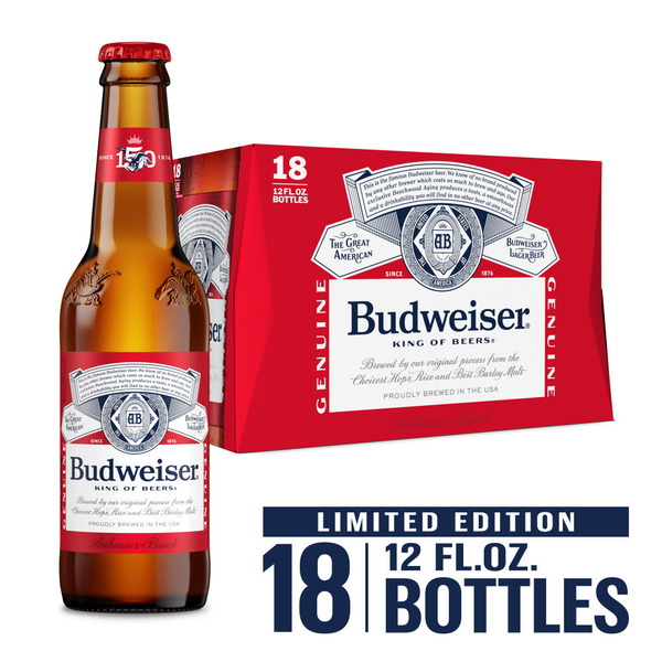 Budweiser American Lager Beer 18 Pack, 12 Fl Oz Bottles Same-Day