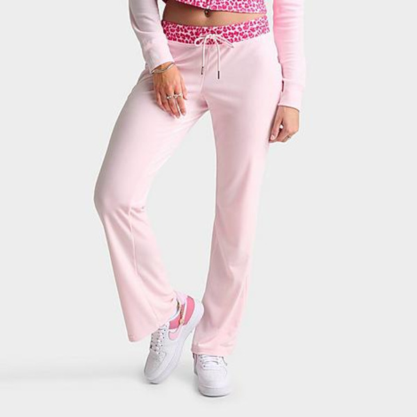 Juicy Couture Women's OG Big Bling Velour Leopard Print Track Pants, S - Pink/Leopard
