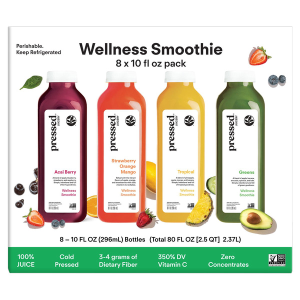Pressed Juicery Wellness Smoothie, Variety Pack, 10 fl oz, 8 ct