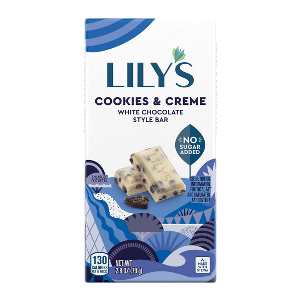 LILY'S Cookies and Creme White Chocolate Style No Sugar Added, Sweets Bar, 2.8 oz