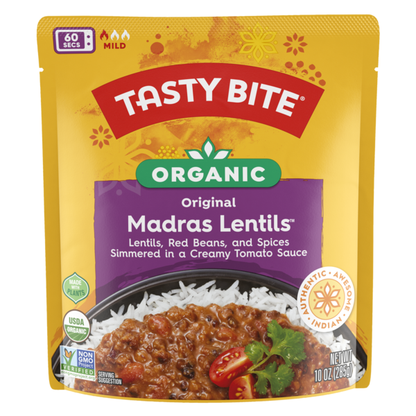 Tasty Bite Organic Madras Lentils Ready-to-heat 10oz – Bold, and Wholesome Indian Flavors, Gluten-Free and Vegetarian Meal