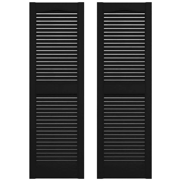 Builders Edge 14.5 In. X 55 In. Louvered Vinyl Exterior Shutters Pair In Black