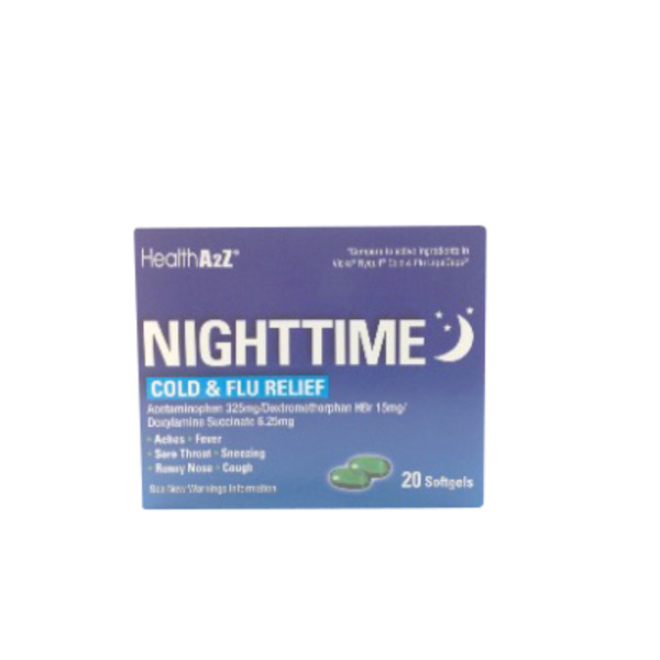 Health A2Z 325Mg Nighttime Cold & Flu Liquid Gel Medication Same