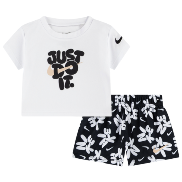 Nike Baby Girls' Short Sleeve Just Do It T-Shirt & Logo Swoosh Printed Shorts Set, 12 Months - Black