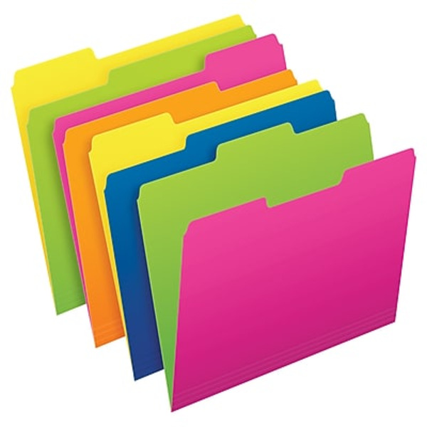 Pendaflex 40526 3 -Tab Letter Size Multicolor Glow Twisted File Folder Pack