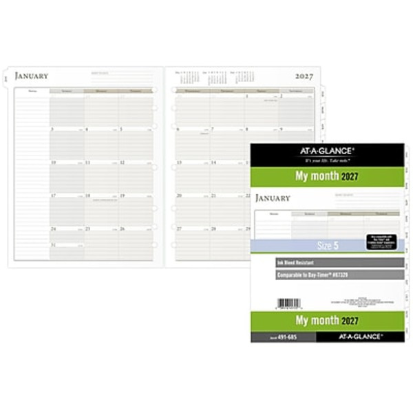 AT-A-GLANCE 2027 Monthly Planner Refill Pages, 8.5 x 11 in - White & Brown