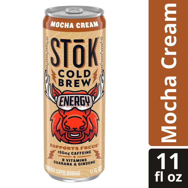 SToK Cold Brew Energy Mocha Cream, Ready to Drink Canned Coffee with 195mg Caffeine to Help Support Focus, B Vitamins, Guarana and Ginseng, 11 fl oz