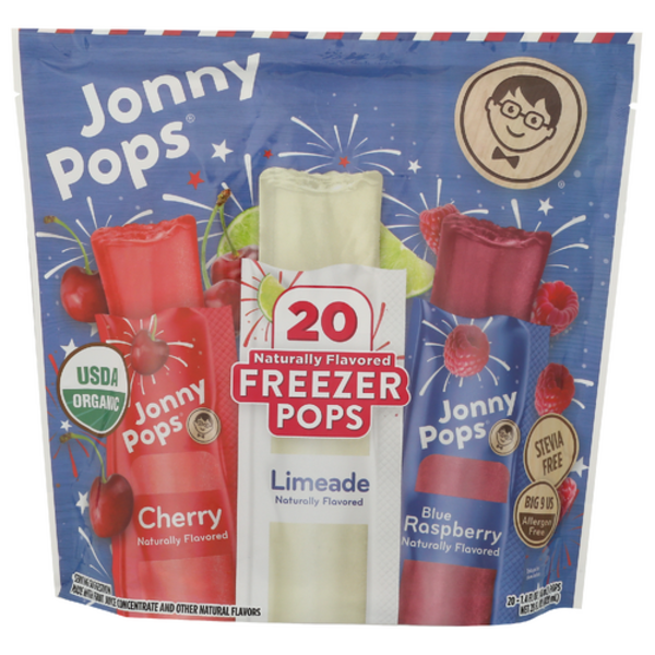 Jonny Pops Organic Red, White & Blue Naturally Flavored Freezer Pops 20 Pack