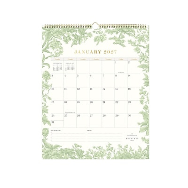 Blue Sky 2027 Day Designer Monthly Wall Calendar, 12 x 15 in - Green & Gold