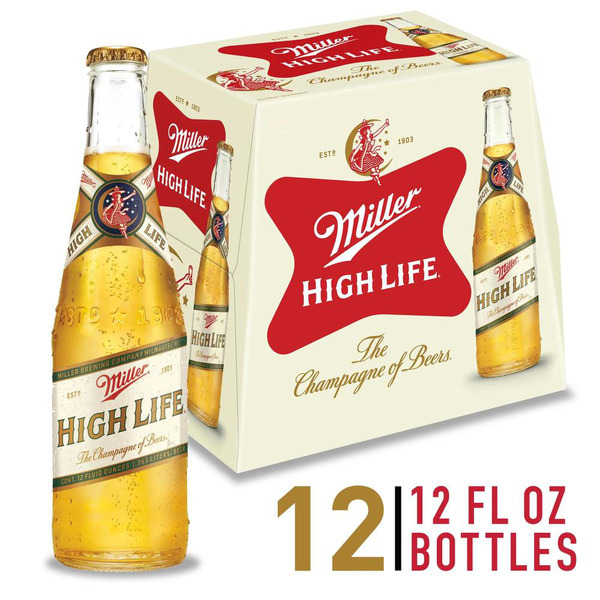 Miller High Life American Lager Beer, 4.6% ABV, 12-pack 12-oz