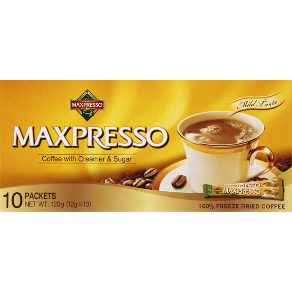 Maxpresso Coffee, 100% Freeze Dried, with Cream & Sugar, Packets
