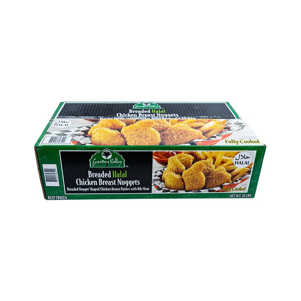 Garden Valley Breaded Halal Chicken Breast Nuggets, Fully Cooked - 10 lbs