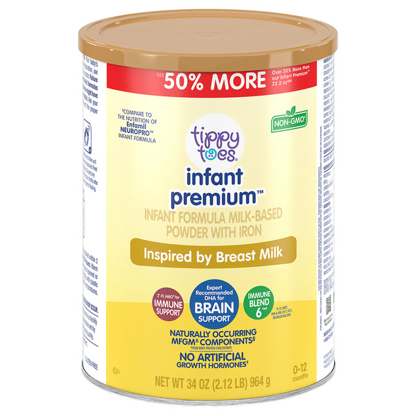 Tippy Toes Infant Formula, 0 to 12 Months, Milk-Based Powder with