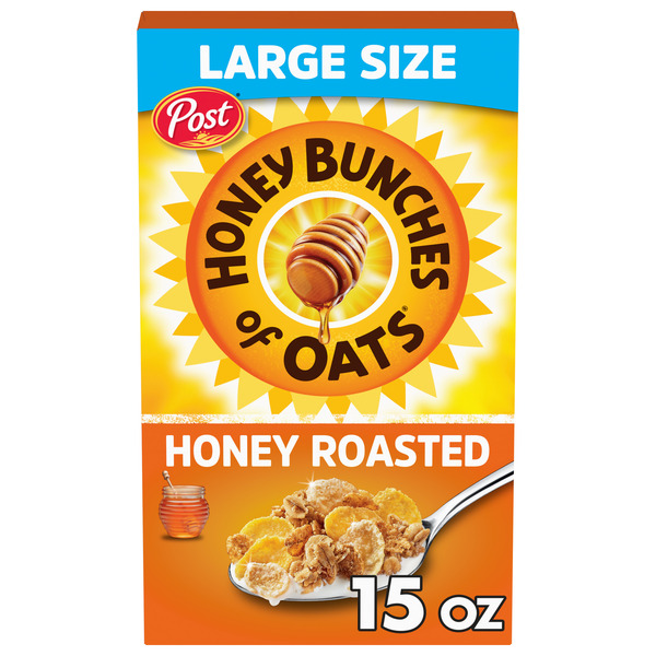 Post Honey Bunches of Oats Honey Roasted Breakfast Cereal, Honey Roasted Cereal with Granola Clusters, 15 oz Box