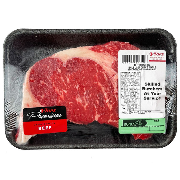 TOPS Premium Beef Rib Steak Boneless USDA Choice Single Same-Day ...