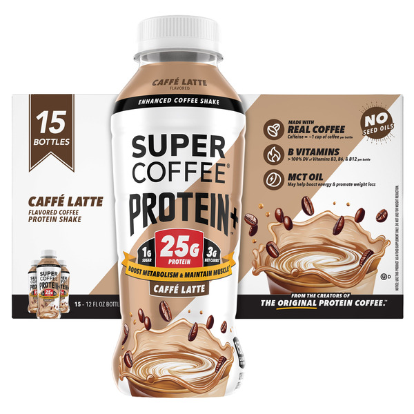 Super Coffee Protein+ 25g Shakes, Cafe Latte, 12 fl oz, 15-pack