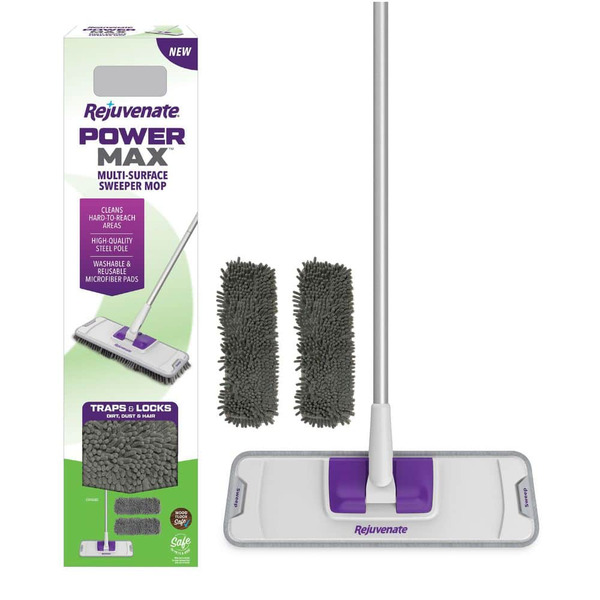 Rejuvenate Powermax Multi-surface Sweeper Flat Mop Kit, Includes 2-reusable Microfiber Pads