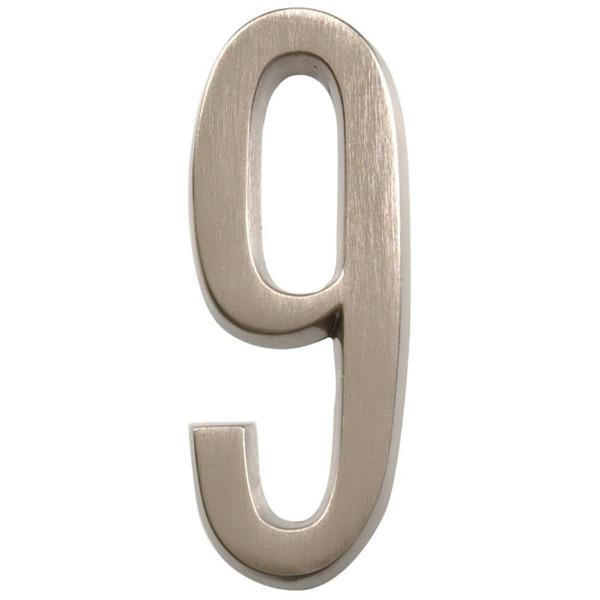 Everbilt 4 In. Satin Nickel Flush Mount Self-adhesive House Number 9