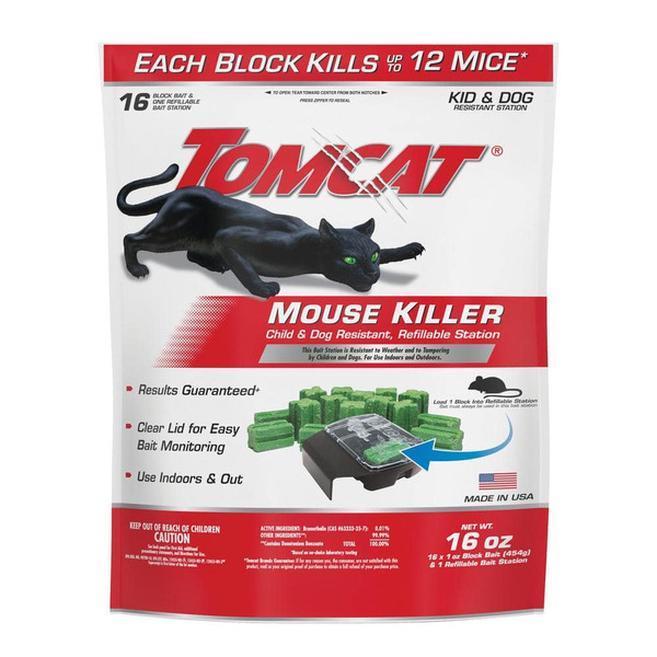 Tomcat Mouse Killer, Child And Dog Resistant, Refillable Station - Indoor/outdoor Bait, Clear Lid (16-pack Bait With Station)