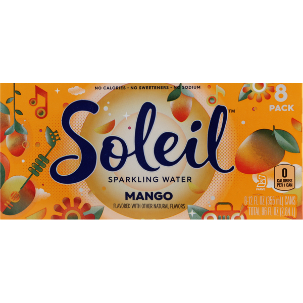 Soleil Sparkling Water, Mango, 8 Pack