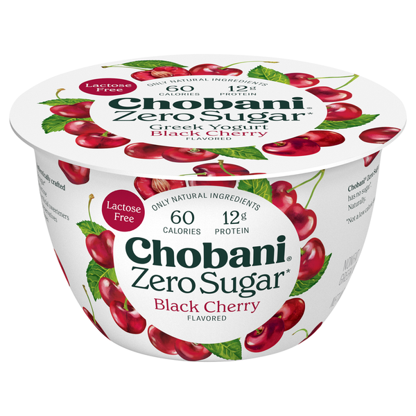 Chobani Yogurt, Greek, Nonfat, Zero Sugar, Black Cherry Flavored