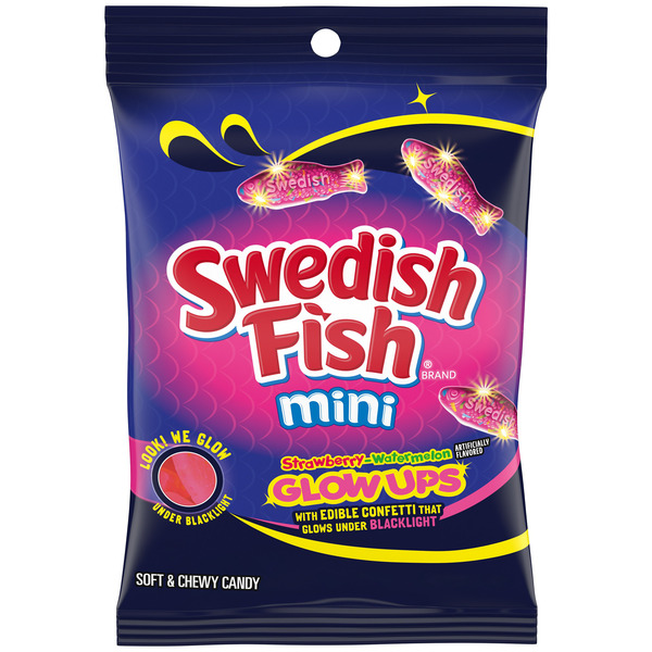 SWEDISH FISH Mini Glow Ups Strawberry-Watermelon Soft & Chewy Gummy Candy 6.7 oz