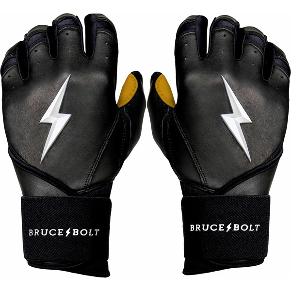 BRUCE BOLT Long Cuff Gold Palm Batting Gloves - Black