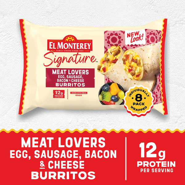 El Monterey Burritos, Egg, Sausage, Bacon & Cheese, Meat Lovers