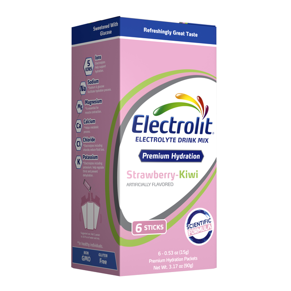 Electrolit Powder Electrolit Electrolyte Hydration Powder Drink Mix – Strawberry-Kiwi – 1 Box of 6 Packets