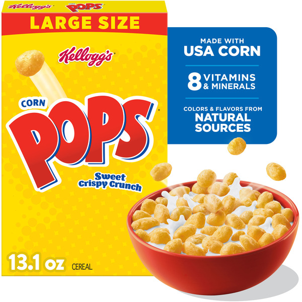 Kellogg's Corn Pops Cold Breakfast Cereal, 8 Vitamins and Minerals, Kids Snacks, Large Size, Original,  Box (1 Box)