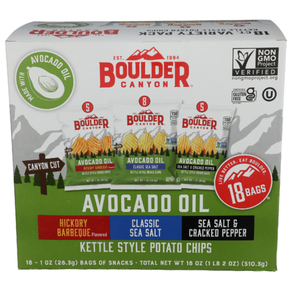 Boulder Canyon Variety Avocado Oil Kettle Style Potato Chips 18 Pack