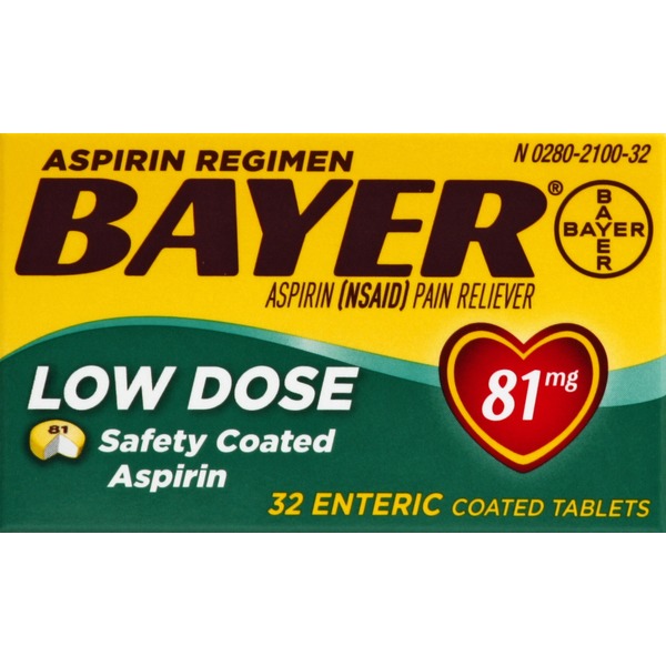 Bayer Aspirin, Low Dose, 81 mg, Enteric Coated Tablets (32