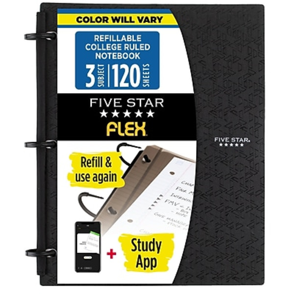 Five Star 8.5" x 11" 120 Sheets Assorted Colors College Ruled Flex 3 Subject Notebook