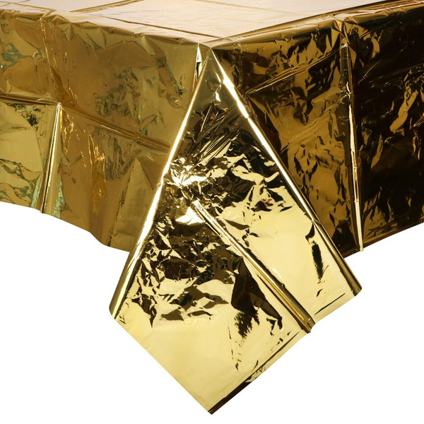Gold Metallic Plastic Table Covers - 54