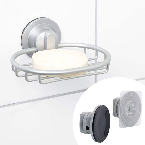 Zenna Home Neverrust Power Grip Pro Adhesive Or Suction Mount Aluminum Shower Caddy Soap Dish In Satin Chrome
