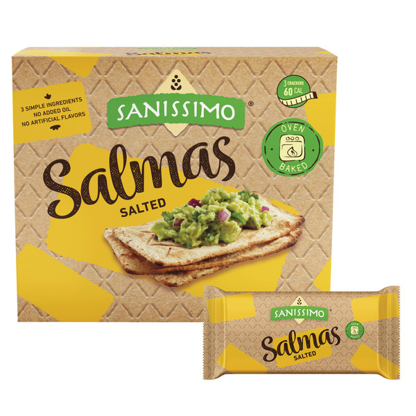 Sanissimo Salmas Salted, Oven Baked Corn Crackers, Gluten Free, Non GMO, Kosher Certified, 5.04 Ounce Box, 8 packs of 3 Crackers Each