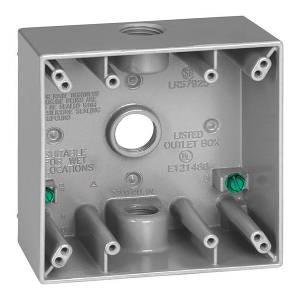 Gampak 1/2" 3 Hole 2-Gang Outlet Electrical Box