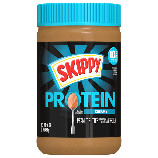 SKIPPY Creamy Peanut Butter Blended with Plant Protein, 16oz Plastic Jar, 16 OZ