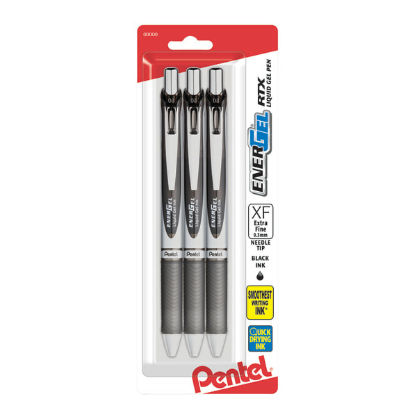 Pentel BLN73BP3A 0.33mm Black EnerGel RTX Liquid Gel Pen