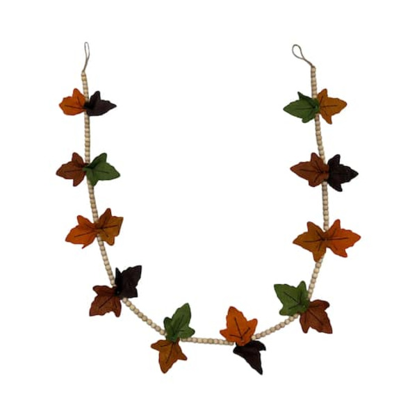 Ashland Wool Leaf & Wood Bead Garland