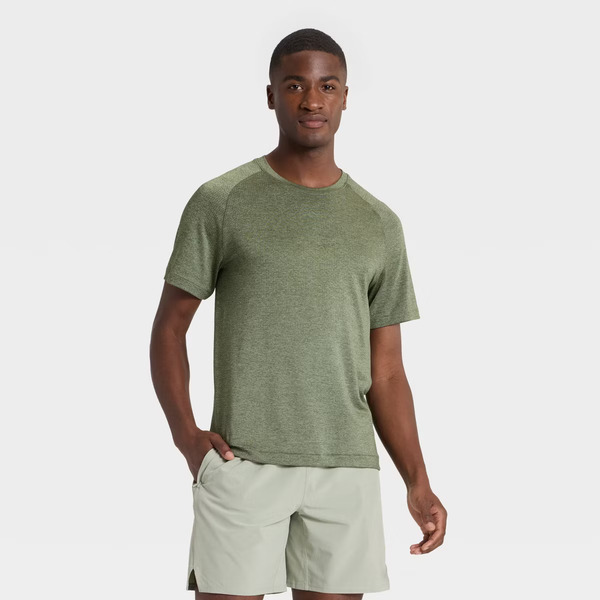 All In Motion Men's Short Sleeve Seamless T-Shirt, XXL - Green Heather