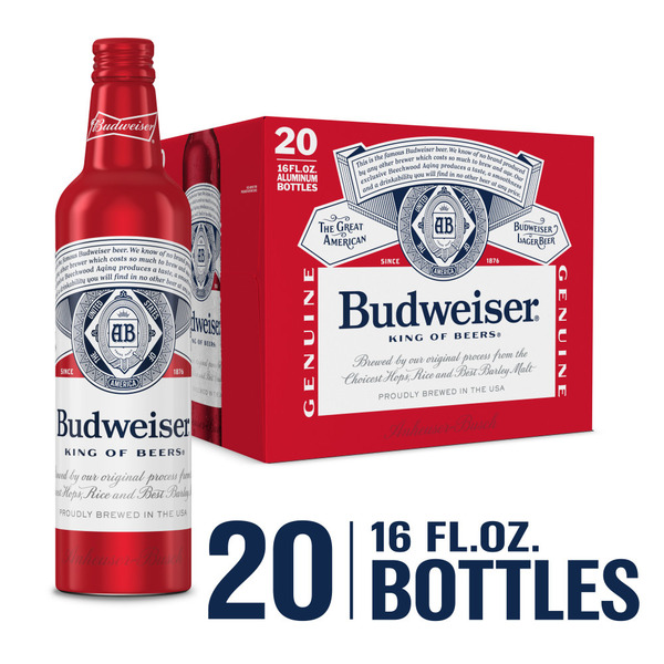 Budweiser American Lager Beer 20 Pack, 16 Fl Oz Bottles Same-Day