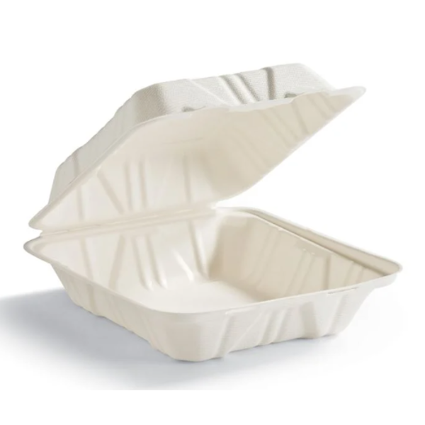 Molded Fiber Hinged Container, 3-Compartment, 8"x8"x3" - 150 ct