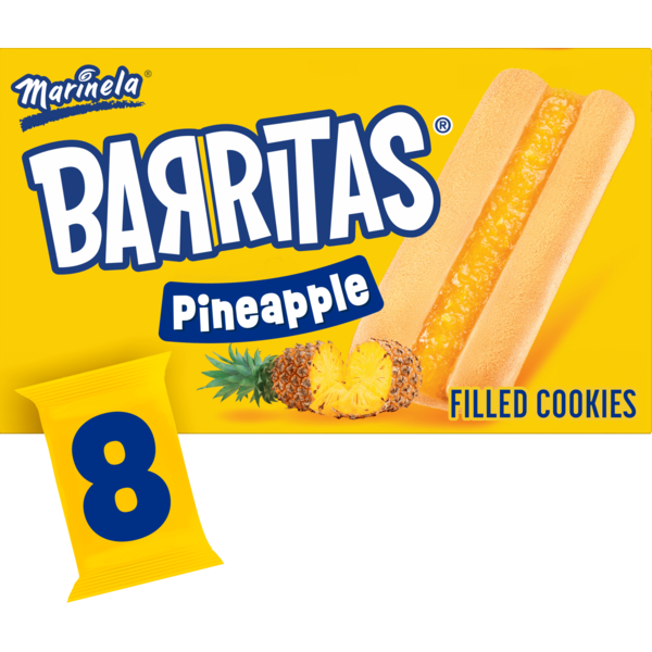 Marinela Barritas, 8 ct, Pineapple, Filled Cookies, Soft-baked Cookie Bars, 15.52 oz