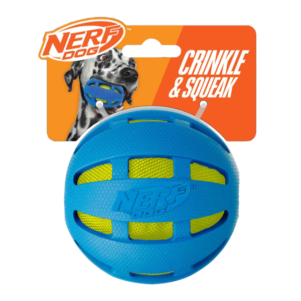 Nerf Blue & Green Checker Crunch Ball Dog Toy