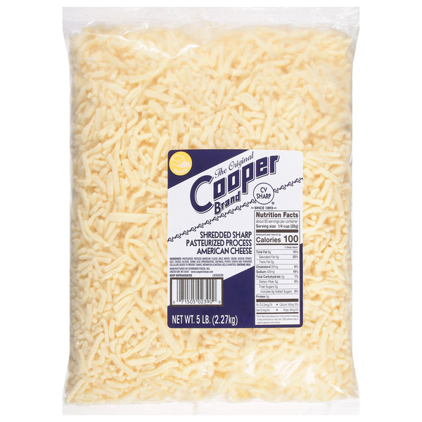 The Original Cooper Brand - Shredded Sharp Pasteurized Process American Cheese - 5 lbs