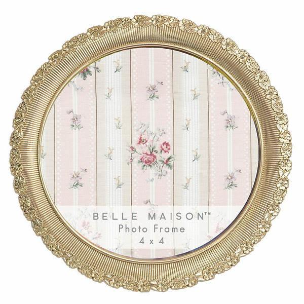 Belle Maison 4" x 4" Antique Gold Round Flower Tabletop Frame, Antique Goldd