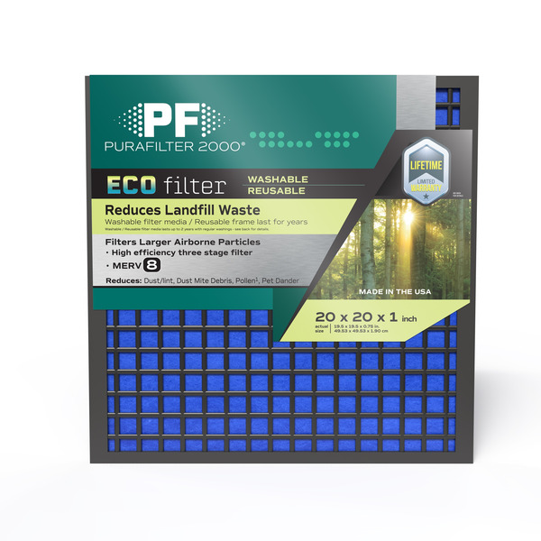 Purafilter 2000 20 x 20 x 1 Washable MERV 8 Basic Flat Air Filter