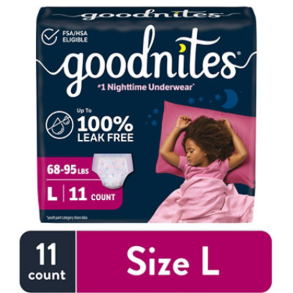 Goodnites Girls' Nighttime Bedwetting Underwear, Size Large (68-95 lbs)