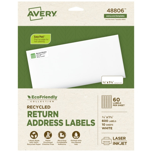 Avery EcoFriendly Rectangle Recycled Labels, 2/3 x 1-3/4 in - Matte White